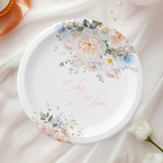 Baby in Bloom Floral Pink Baby shower Papieren Bordje