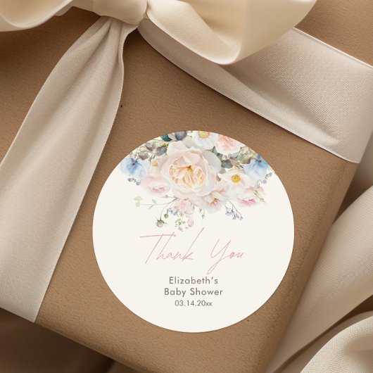 Baby in Bloom Floral Pink Baby shower Ronde Sticker