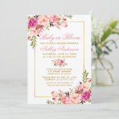 Baby in Bloom Floral Pink Blush Gold Shower Kaart (Staand voorkant)