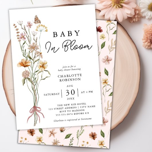Baby In Bloom Floral Spring Baby shower Uitnodigin Kaart