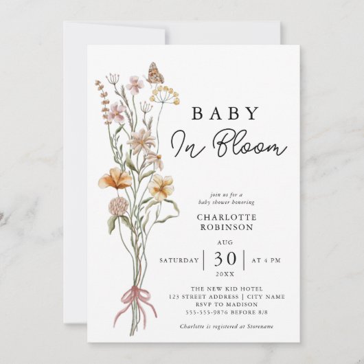 Baby In Bloom Floral Spring Baby shower Uitnodigin Kaart (Voorkant)