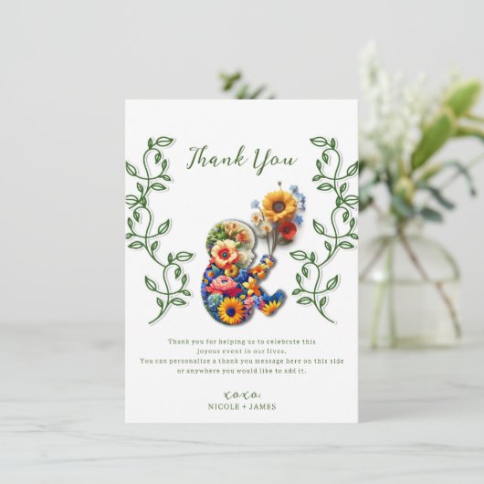 Baby in Bloom Floral Vine Baby shower dank u Kaart (Staand voorkant)