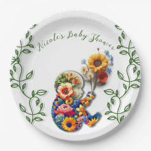 Baby in Bloom Floral Vine Leaf Baby shower Papieren Bordje