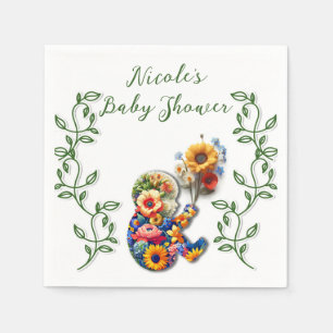 Baby in Bloom Floral Vine Leaf Baby shower Servet