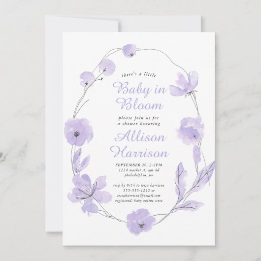 Baby in Bloom Floral Waterverf Lavendel Douche In Kaart (Voorkant)