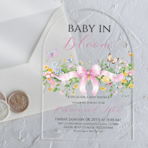 Baby in Bloom Floral Wildflower Bow Baby shower Acryl Uitnodigingen