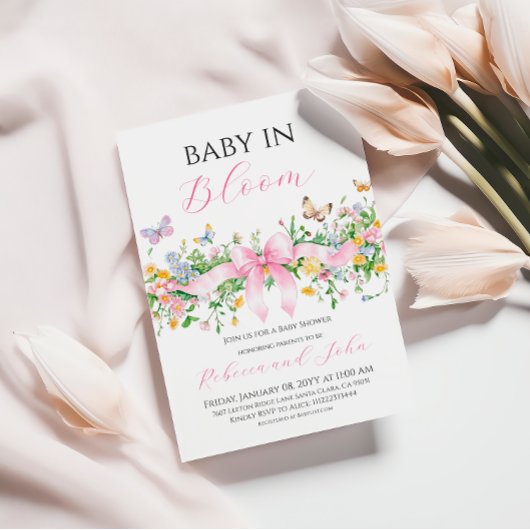 Baby in Bloom Floral Wildflower Bow Baby shower Kaart