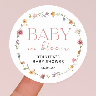 Baby in Bloom Floral Wildflower Girl Baby shower Ronde Sticker