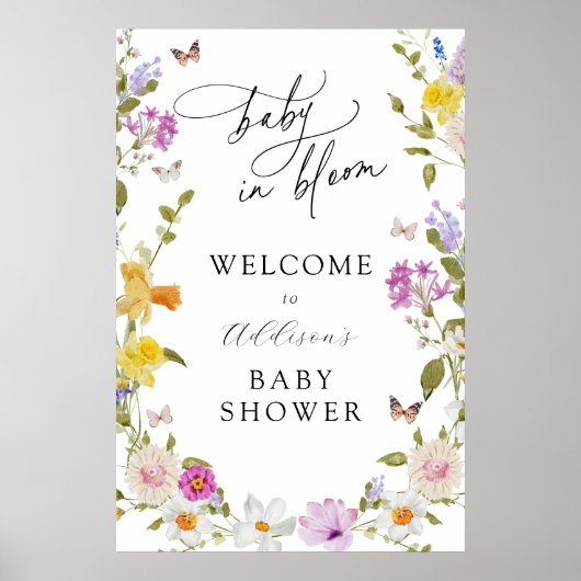Baby in Bloom Flower Baby shower Welcome Sign. Poster (Voorkant)