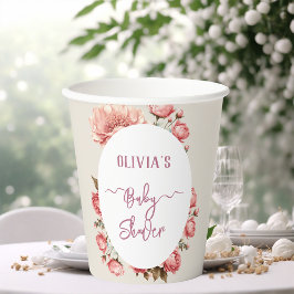 Baby in Bloom Flower Roos Roze Baby shower Papieren Bekers