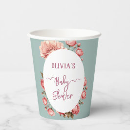 Baby in Bloom Flower Roos Roze Baby shower Welkom Papieren Bekers