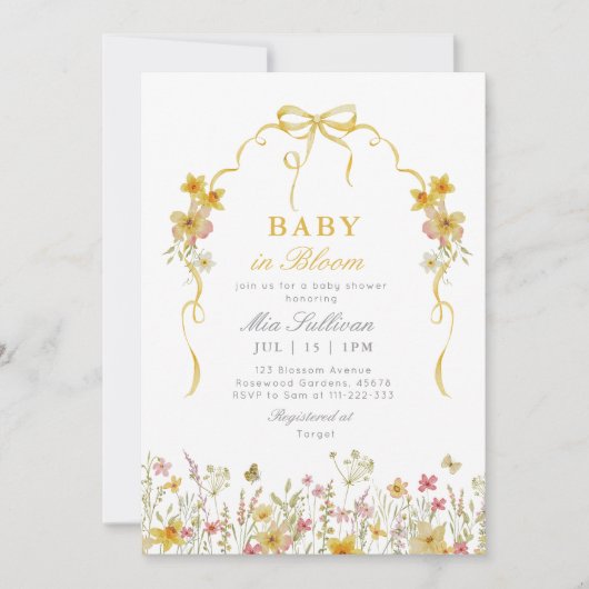 Baby in Bloom Foto wilde bloem geel Baby shower Kaart (Voorkant)