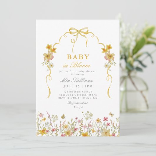 Baby in Bloom Foto wilde bloem geel Baby shower Kaart (Staand voorkant)