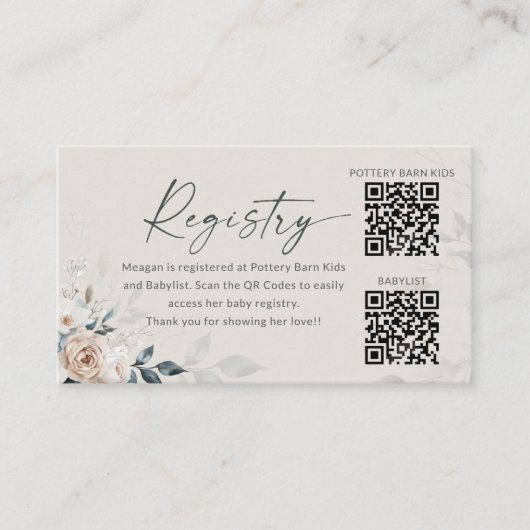 Baby in Bloom Franse Bloemen Rozen Registratie Kaa Informatiekaartje (Voorkant)