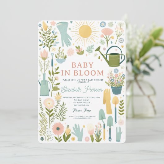 Baby in Bloom Garden Flowers Kleurrijk Baby shower Kaart (Staand voorkant)