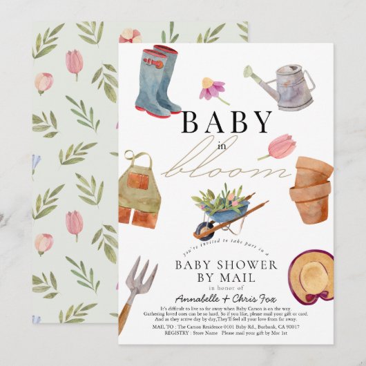 Baby in Bloom Gardening Tools Baby shower door Mai Kaart (Voorkant / Achterkant)