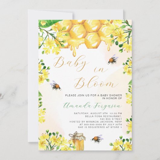 Baby in Bloom geel bloemetjes bijen Baby shower Kaart (Voorkant)