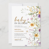 Baby in Bloom Gele & Paarse Wilde Bloemen Shower  Kaart (Voorkant)
