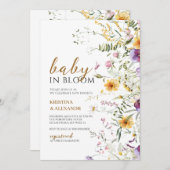 Baby in Bloom Gele & Paarse Wilde Bloemen Shower  Kaart (Voorkant / Achterkant)
