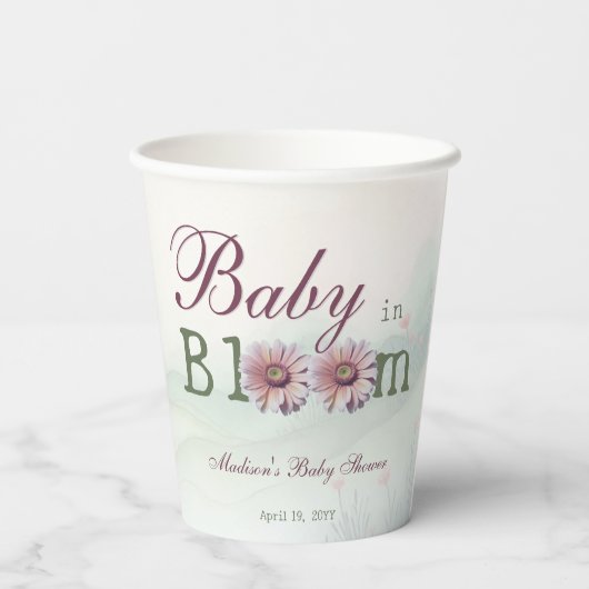 Baby in Bloom Gerber Daisies Baby shower Papieren Bekers (Achterkant)