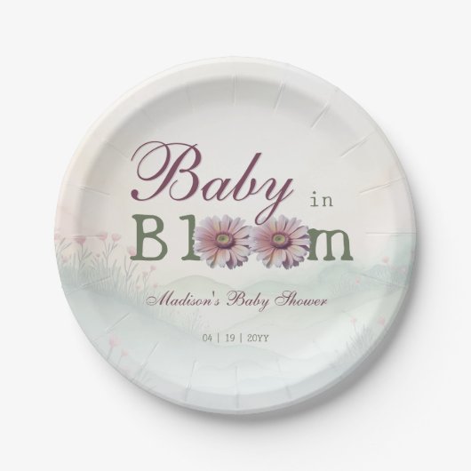 Baby in Bloom Gerber Daisies Baby shower Papieren Bordje (Voorkant)