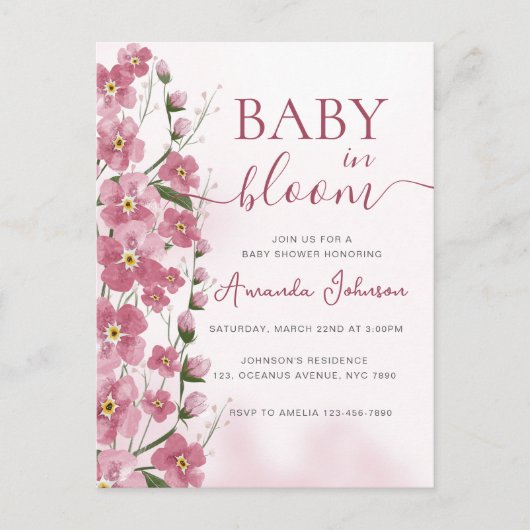 Baby in Bloom Girl Roze Bloemen Douche Briefkaart (Voorkant)