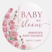 Baby in Bloom Girl Roze Bloemen Douche Ronde Sticker (Voorkant)