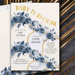 Baby in Bloom Gold Arch Blue Roos Baby shower Kaart