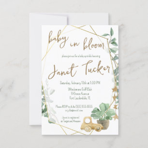 Baby in Bloom Gold Lijst, Greenery Baby shower Kaart