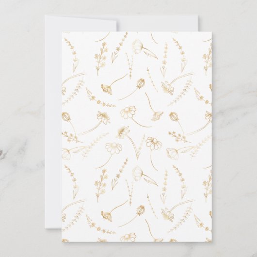 Baby in Bloom Gold Wildflower Sketch Baby shower Kaart (Achterkant)