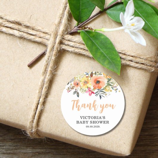 Baby in Bloom Goud Sinaasappel Baby shower Ronde Sticker