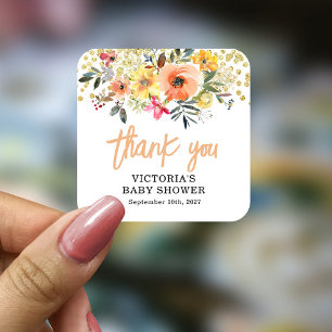 Baby in Bloom Goud Sinaasappel Baby shower Vierkante Sticker