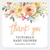 Baby in Bloom Goud Sinaasappel Baby shower Vierkante Sticker (Voorkant)