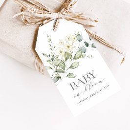 Baby in Bloom Green White Foliage Favor Cadeaulabel