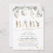 Baby in bloom Greenery & Gold Baby shower Kaart (Voorkant)