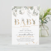 Baby in bloom Greenery & Gold Baby shower Kaart (Staand voorkant)