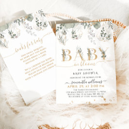 Baby in bloom Greenery & Gold Baby shower Kaart