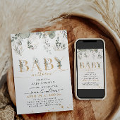 Baby in bloom Greenery & Gold Baby shower Kaart