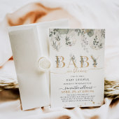 Baby in bloom Greenery & Gold Baby shower Kaart