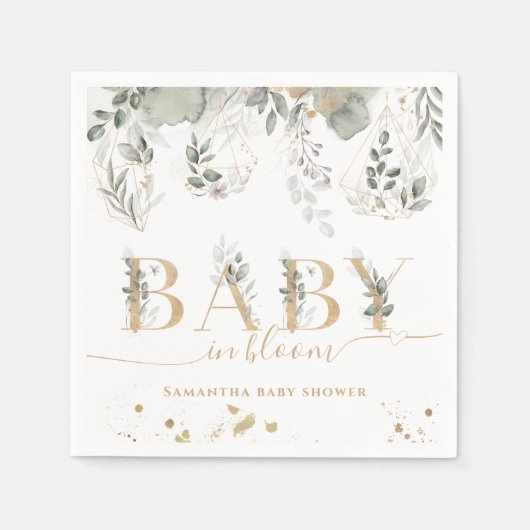 Baby in bloom Greenery & Gold Baby shower Servet (Voorkant)