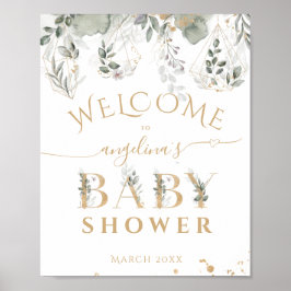 Baby in bloom Greenery & Gold Baby shower welkom Poster