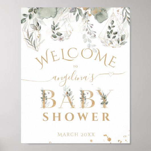 Baby in bloom Greenery & Gold Baby shower welkom Poster (Voorkant)