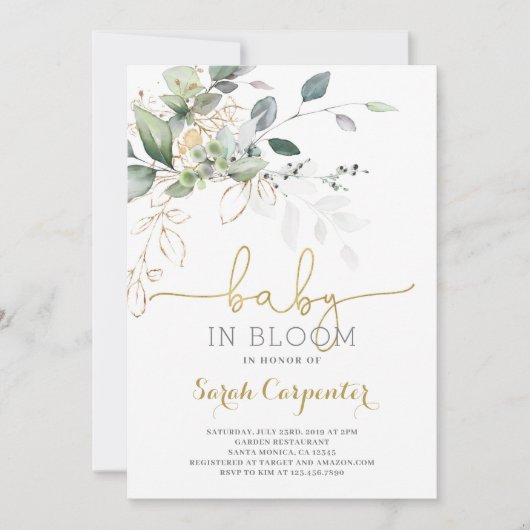Baby in Bloom groen uitnodiging (Voorkant)