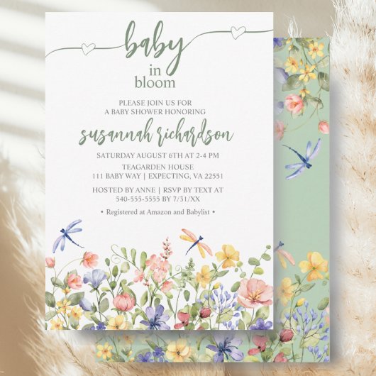 Baby in Bloom Groene Wilde Bloemen Baby Shower Kaart