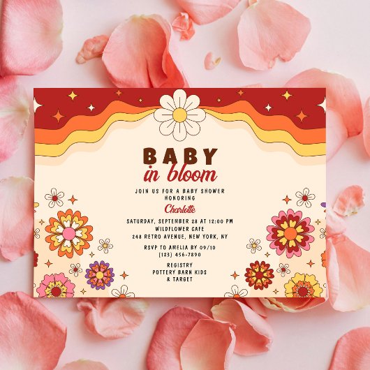 Baby in Bloom Groovy Retro Hippie Flowers Kaart