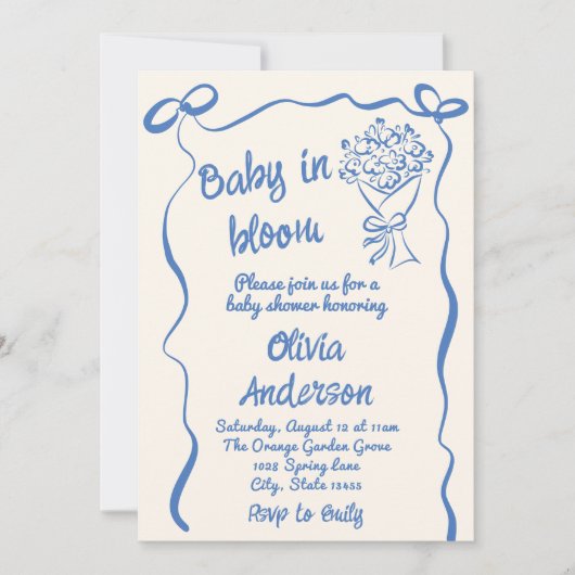 Baby in Bloom Hand getrokken Bloem Boeket Douche Kaart (Voorkant)