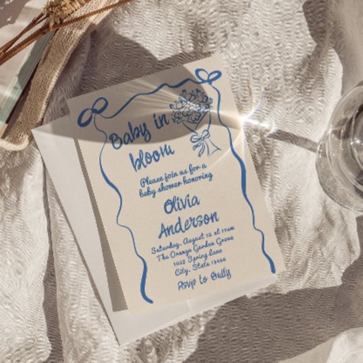 Baby in Bloom Hand getrokken Bloem Boeket Douche Kaart