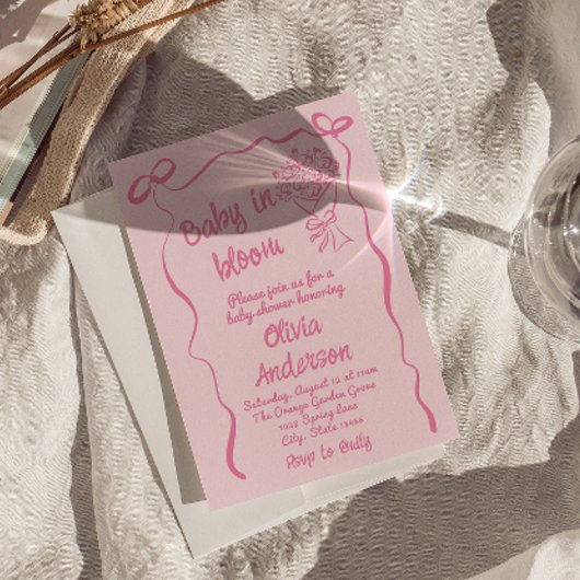 Baby in Bloom Hand getrokken Bloem Boeket Douche Kaart