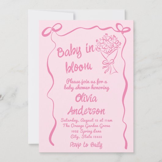 Baby in Bloom Hand getrokken Bloem Boeket Douche Kaart (Voorkant)