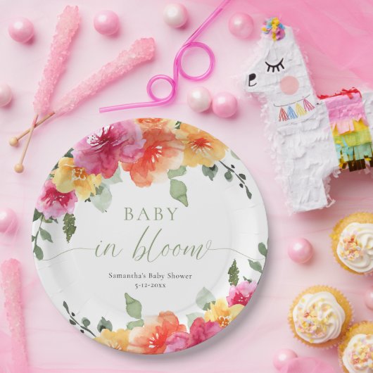 Baby in Bloom heldere zomerbloem Papieren Bordje (Feest)